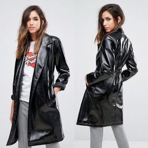 LAST CHANCE Shiny black faux leather trench coat